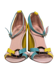 Current Boutique-J.Crew - Yellow & Green Leather Block Heels w/ Tortoise Shell Buckle Sz 7