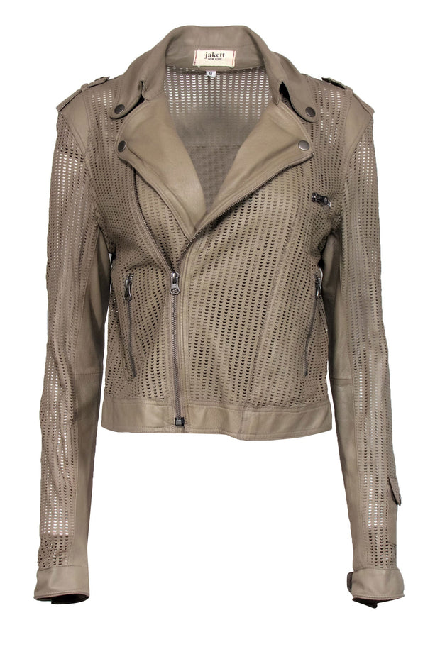 Current Boutique-Jackett - Beige Perforated Leather Motto Jacket Sz M