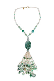 Current Boutique-Jade & Pearl Carved Tassel Necklace