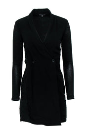 Current Boutique-James Perse - Black Long Sleeve Button-Front Draped Dress Sz 0