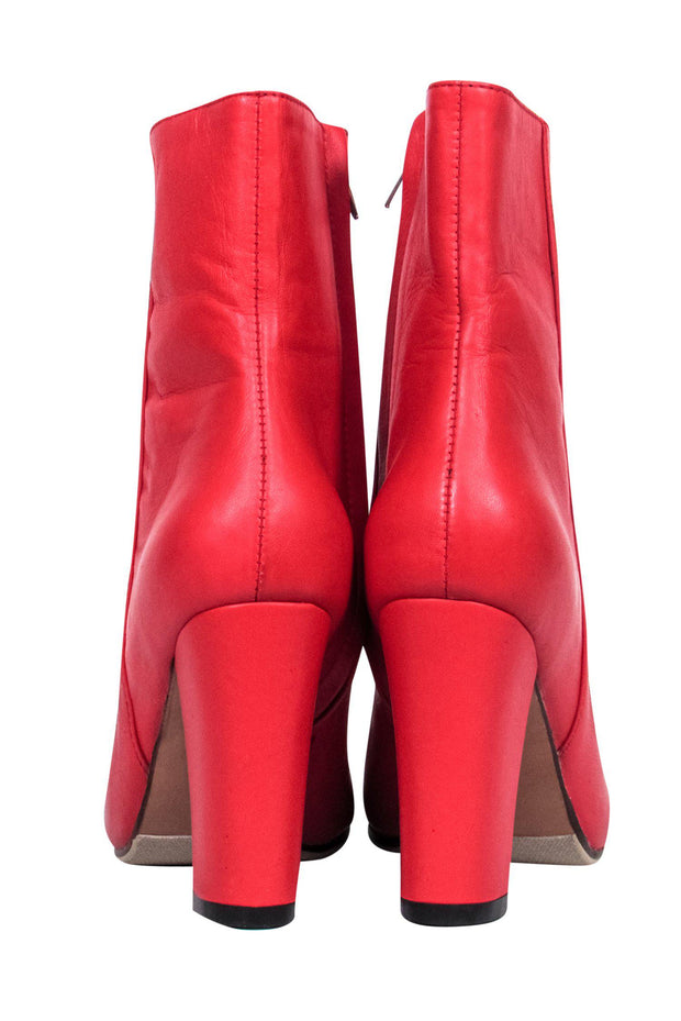 Current Boutique-James Smith - Bright Red Leather Block Heel Booties Sz 7