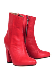 Current Boutique-James Smith - Bright Red Leather Block Heel Booties Sz 7