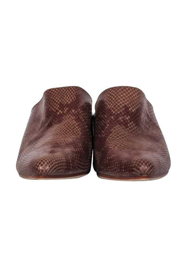 Current Boutique-James Smith - Brown Snakeskin Pointed Toe Heeled Mules Sz 10