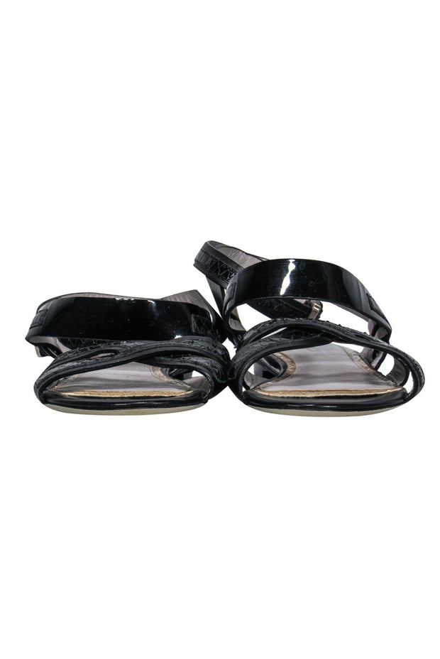 Current Boutique-Jason Wu - Black Leather Snakeskin Embossed Strappy Sandals Sz 6.5