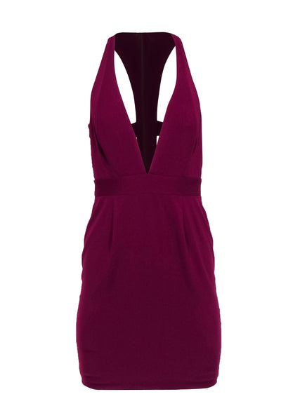 Current Boutique-Jay Godfrey - Fuchsia Crepe Mini Cocktail Dress w/ Cut Out Back & Deep-V Sz 2