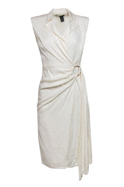 Current Boutique-Jay Godfrey - White Textured Structured Midi Dress w/ Gold Ring & Sash Sz 6