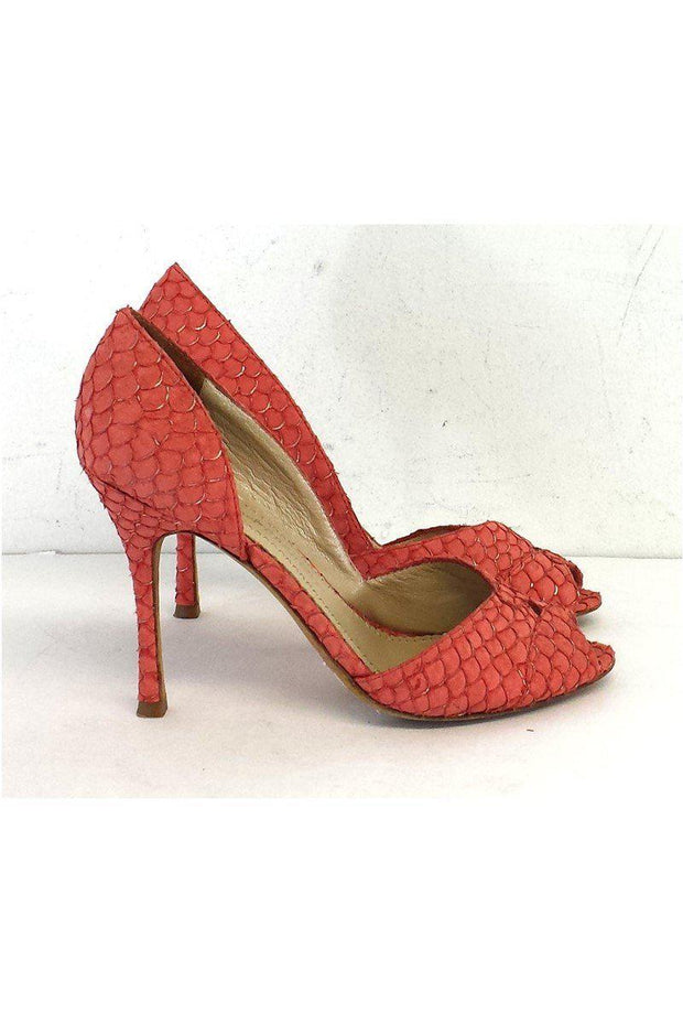 Current Boutique-Jean-Michel Cazabat - Coral Snakeskin Peep Toe Heels Sz 7