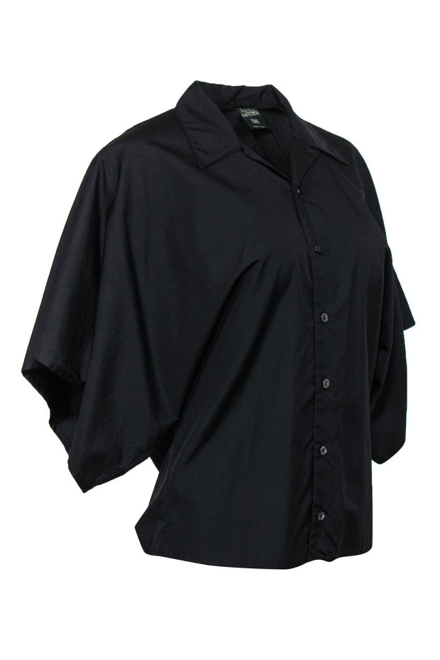 Current Boutique-Jean Paul Gaultier - Black Button-Up Blouse w/ Oversized Short Sleeves Sz 6