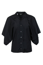 Current Boutique-Jean Paul Gaultier - Black Button-Up Blouse w/ Oversized Short Sleeves Sz 6