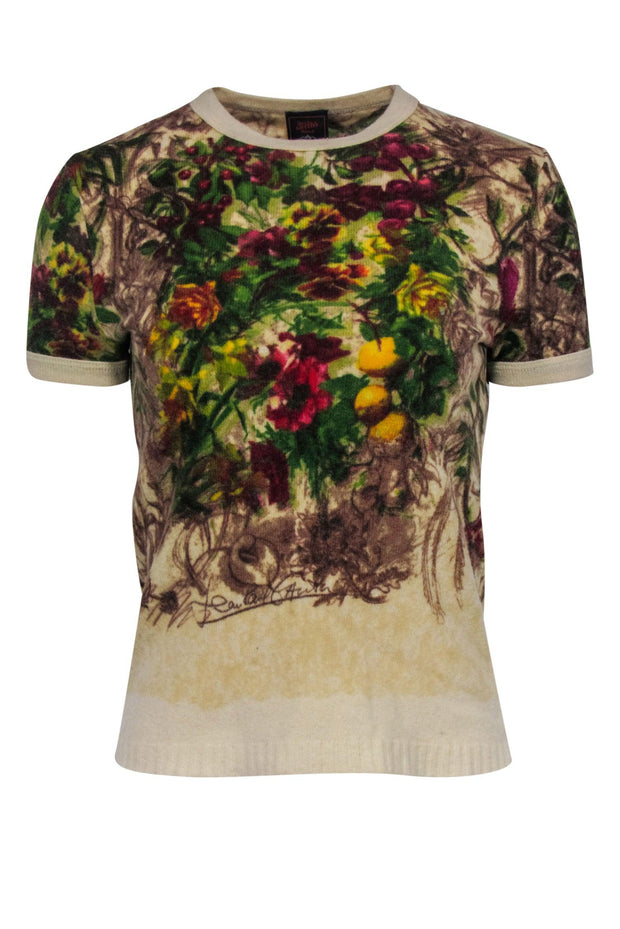 Current Boutique-Jean Paul Gaultier - Fruit & Vine Printed Short Sleeve Wool Top Sz M