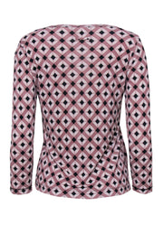 Current Boutique-Jean Paul Gaultier - Mauve Diamond Printed Long Sleeve Mesh Top Sz M