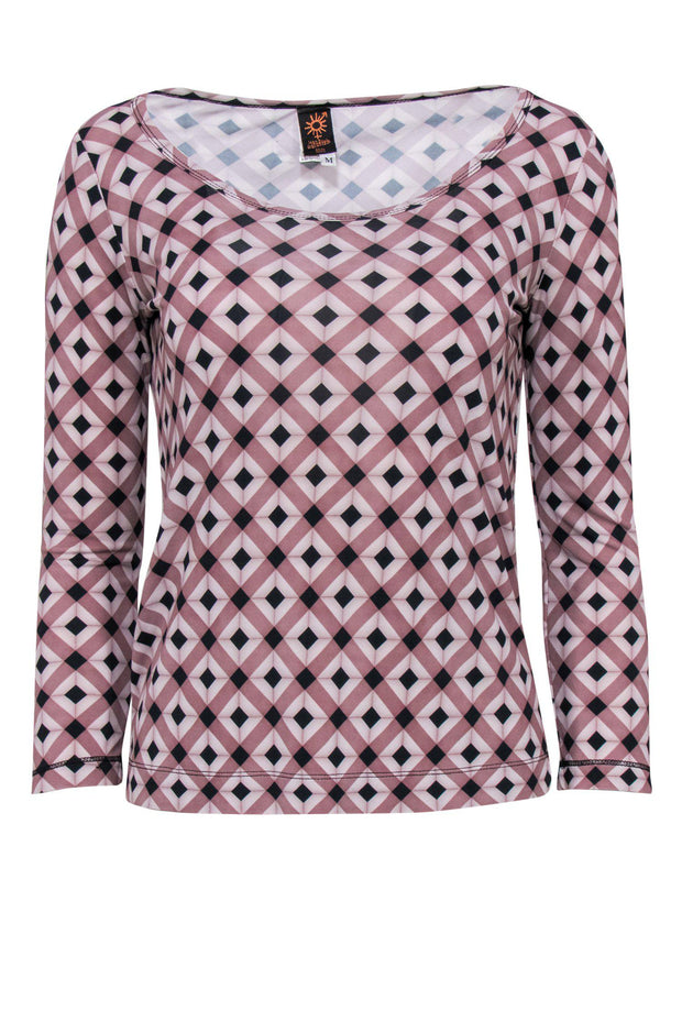 Current Boutique-Jean Paul Gaultier - Mauve Diamond Printed Long Sleeve Mesh Top Sz M