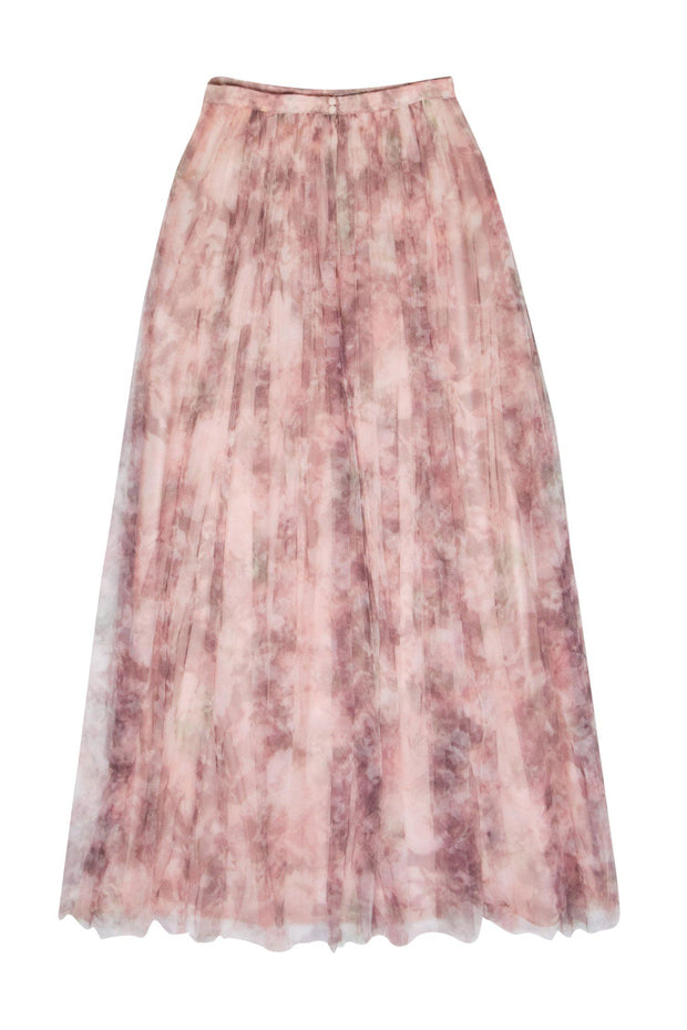 Current Boutique-Jenny Yoo - Light Pink Floral Print Tulle Maxi Skirt Sz 6