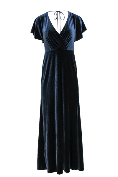 Current Boutique-Jenny Yoo - Navy Velvet Ruffle Sleeve Gown Sz 8