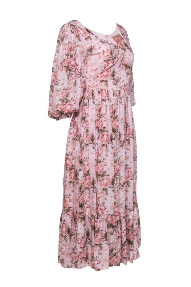 Current Boutique-Jessakae - Pink Floral Print Maxi Dress w/Ruffle Hem Sz S