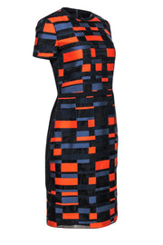 Current Boutique-Jil Sander - Black, Navy & Orange Square Print Sheath Dress Sz 8