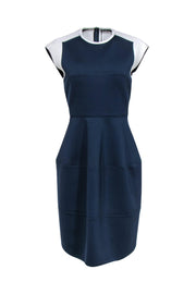 Current Boutique-Jil Sander - Navy Fit & Flare Scuba Dress w/ White Trim Sz 8