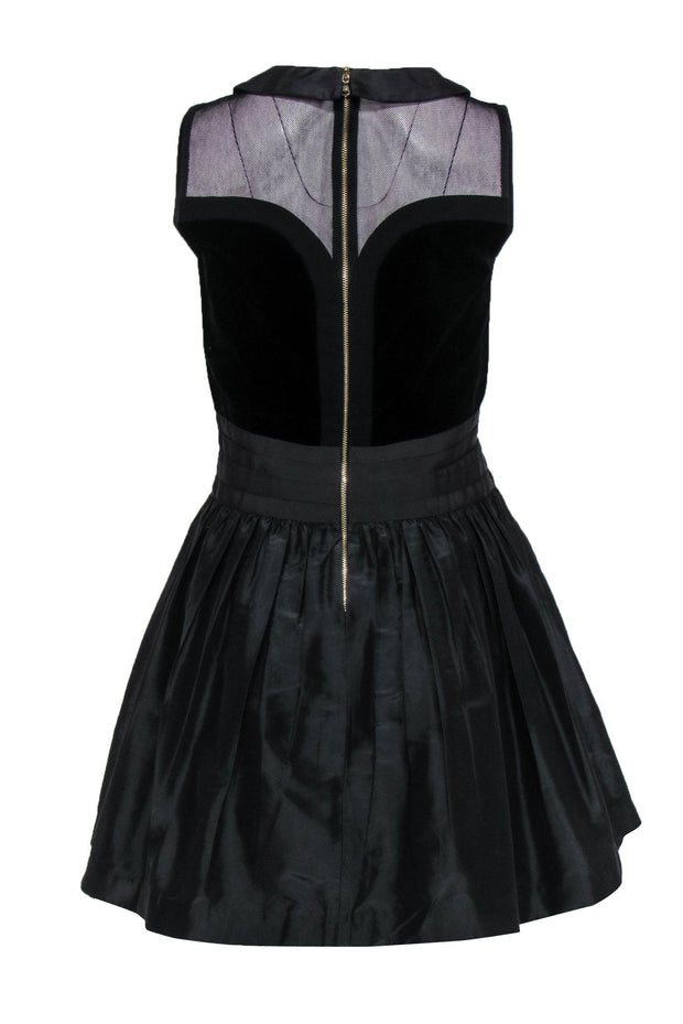 Current Boutique-Jil Stuart - Black Bubble Skirt A-Line Dress w/ Velvet & Fishnet Sz 6