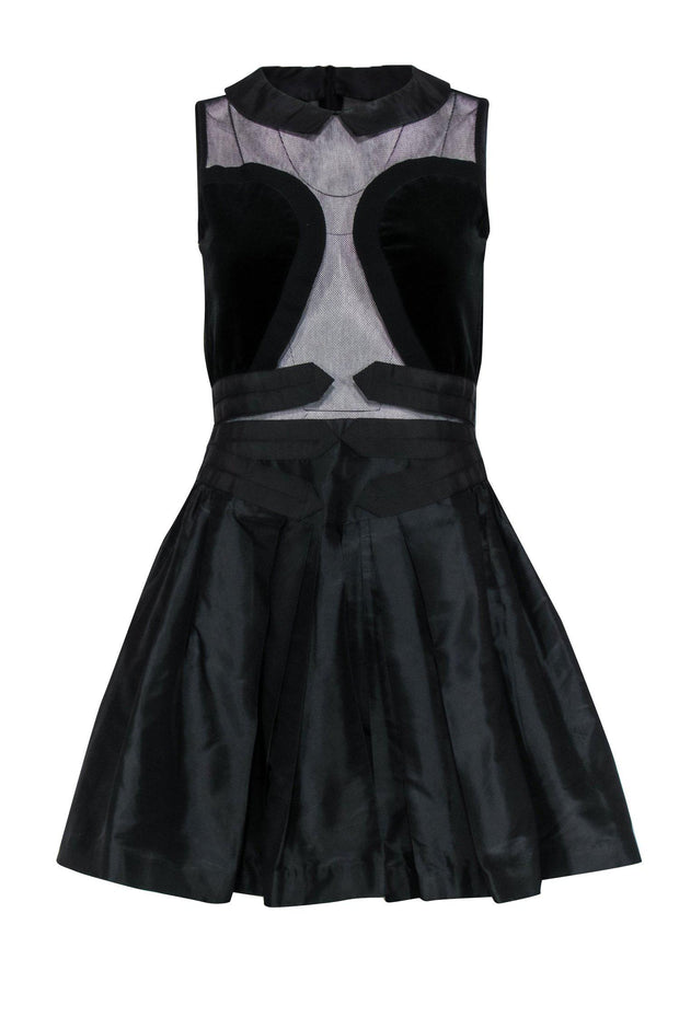 Current Boutique-Jil Stuart - Black Bubble Skirt A-Line Dress w/ Velvet & Fishnet Sz 6