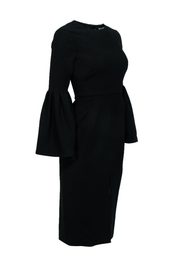 Current Boutique-Jill Stuart - Black Bell Sleeve Front Slit Sheath Dress Sz 4