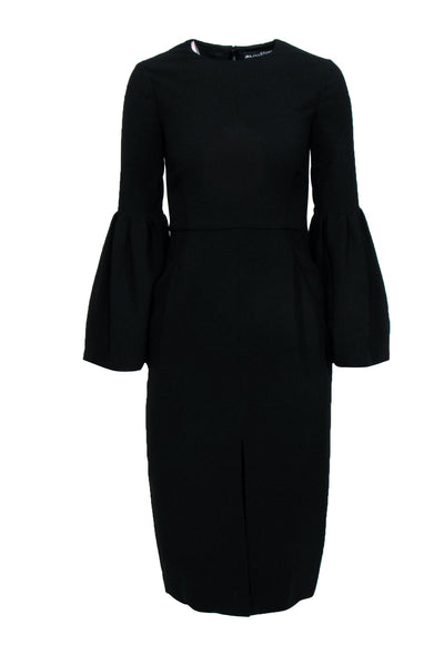 Current Boutique-Jill Stuart - Black Bell Sleeve Front Slit Sheath Dress Sz 4