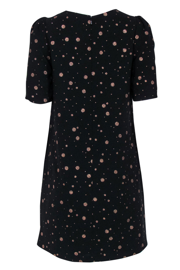 Current Boutique-Jill Stuart - Black Puff Sleeve Shift Dress w/ Gold Glitter Polka Dots Sz 6