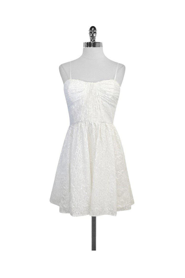 Current Boutique-Jill Stuart - White Floral Sequin Sleeveless Dress Sz 4