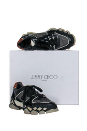 Current Boutique-Jimmy Choo - Black & Brown Leather & Suede Diamond Sole Sneakers Sz 10.5