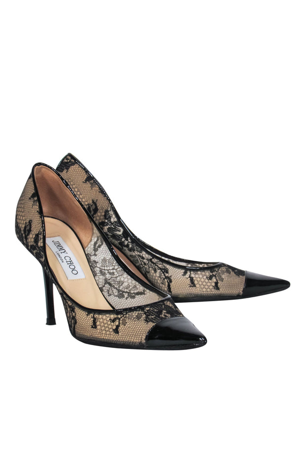 Current Boutique-Jimmy Choo - Black Floral Lace Pointed Toe Pumps Sz 7