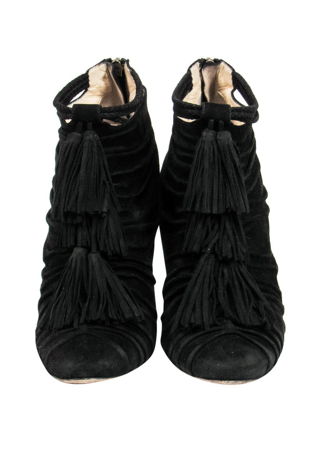 Current Boutique-Jimmy Choo - Black Heeled Booties w/ Tassels Sz 11