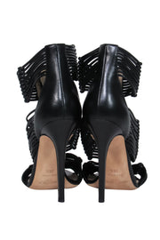 Current Boutique-Jimmy Choo - Black Leather Strappy Zip-Up Open Toe Heels Sz 8.5