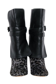 Current Boutique-Jimmy Choo - Black & Leopard Print Leather & Calf Hair Heeled Booties Sz 8