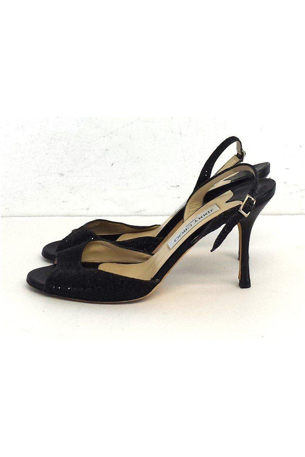 Current Boutique-Jimmy Choo - Black Sparkle Peep Toe Slingbacks Sz 8.5