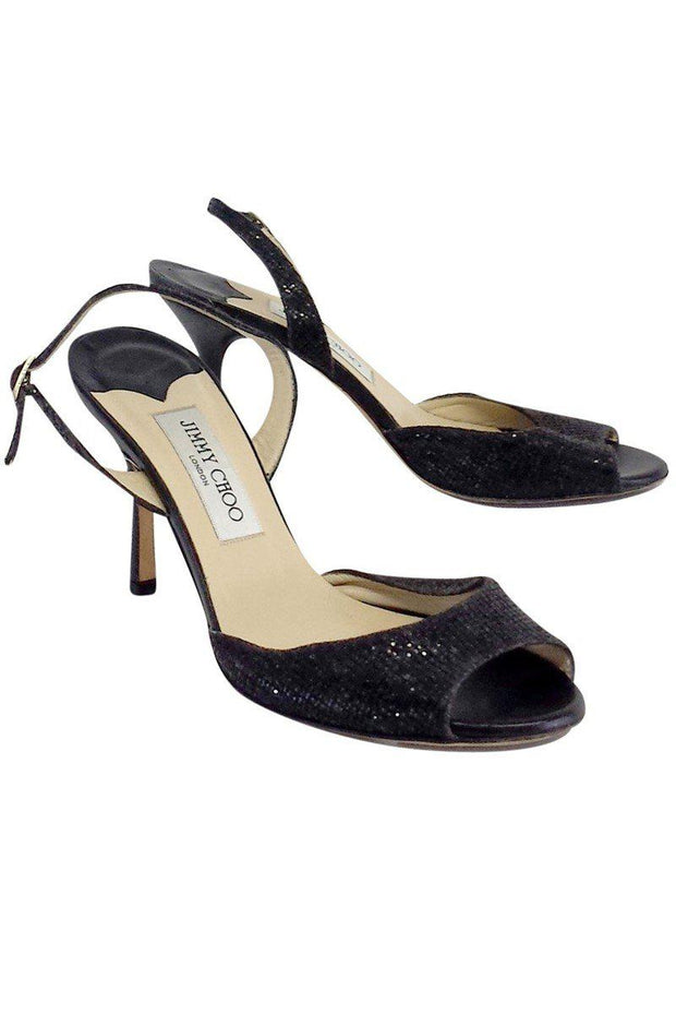 Current Boutique-Jimmy Choo - Black Sparkle Peep Toe Slingbacks Sz 8.5