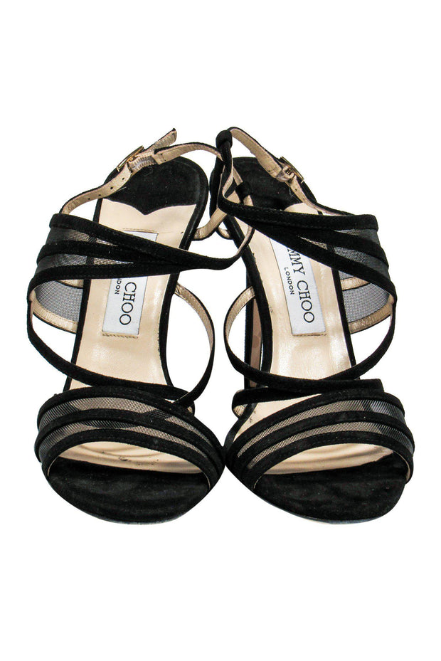 Current Boutique-Jimmy Choo - Black Suede & Mesh Wrap Sandal Sz 10