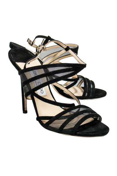 Current Boutique-Jimmy Choo - Black Suede & Mesh Wrap Sandal Sz 10