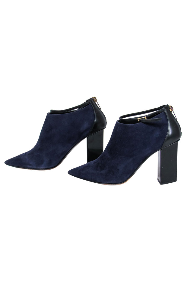 Current Boutique-Jimmy Choo - Navy & Black Suede & Leather Low Cut Heeled Booties Sz 7