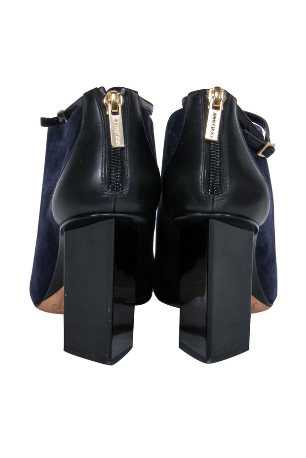 Current Boutique-Jimmy Choo - Navy & Black Suede & Leather Low Cut Heeled Booties Sz 7