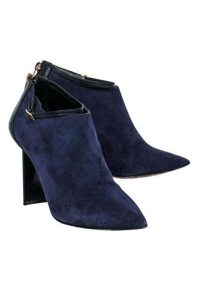 Current Boutique-Jimmy Choo - Navy & Black Suede & Leather Low Cut Heeled Booties Sz 7