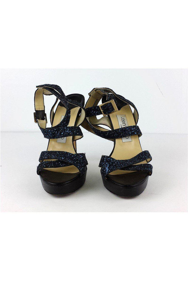 Current Boutique-Jimmy Choo - Navy Sparkly Sandal Heels Sz 10