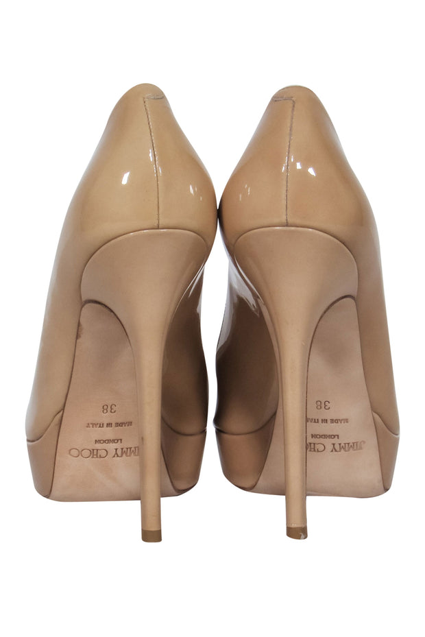 Current Boutique-Jimmy Choo - Nude Patent Leather Peep Toe Stilettos Sz 8