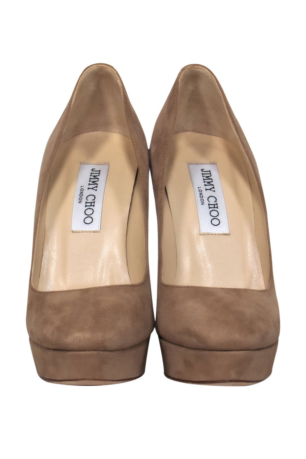 Current Boutique-Jimmy Choo - Nude Suede Rounded Toe Platform Pumps Sz 6