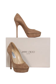 Current Boutique-Jimmy Choo - Nude Suede Rounded Toe Platform Pumps Sz 6