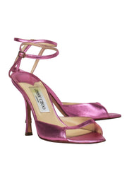 Current Boutique-Jimmy Choo - Pink Metallic Ankle Strap Open Toe Pumps Sz 8.5