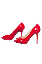 Current Boutique-Jimmy Choo - Red Peep Toe Patent Leather "Luna" Pumps Sz 6