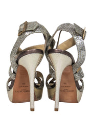 Current Boutique-Jimmy Choo - Silver Glitter Snakeskin Platform Sandals Sz 8