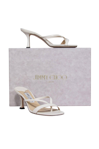 Current Boutique-Jimmy Choo - White Leather Strappy Thong Square Toe "Maelie" Pumps Sz 7