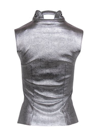 Current Boutique-Jitrois - Silver Zip-Up Sleeveless Bustier Top w/ Laser Cut Trim Sz 2