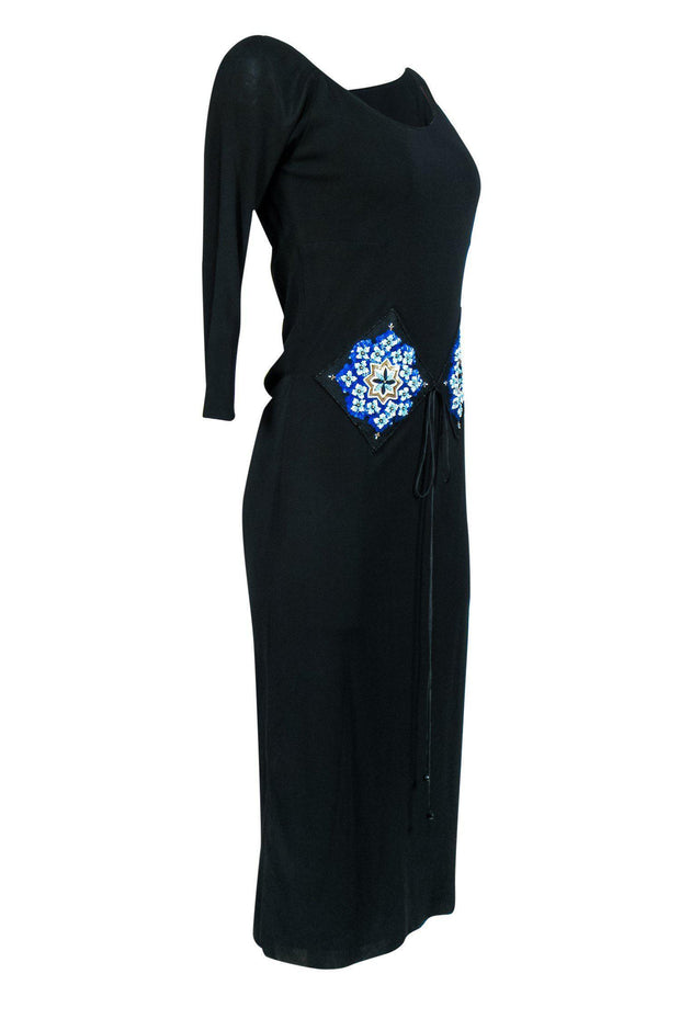 Current Boutique-Joanna Mastroianni - Black Maxi Dress w/ Beading Details Sz 10