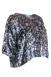 Current Boutique-Jocelyn - Silver Sequin Open Cropped Quarter Sleeve Cardigan Sz M/L